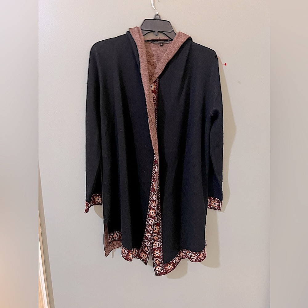 MaxSport embroidered hooded long cardigan size medium long sleeve wool blend
